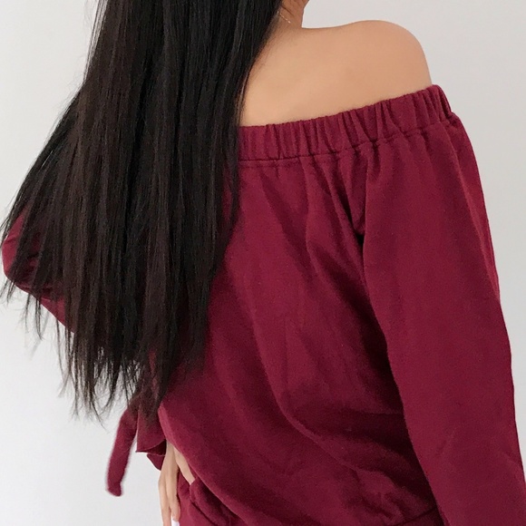 Madelyn - Red Off The Shoulder Long Sleeve - Picture 4 of 5